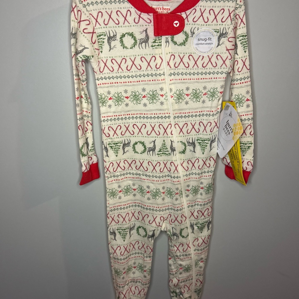 Burt's Bees Cream and Green Holiday Onesie